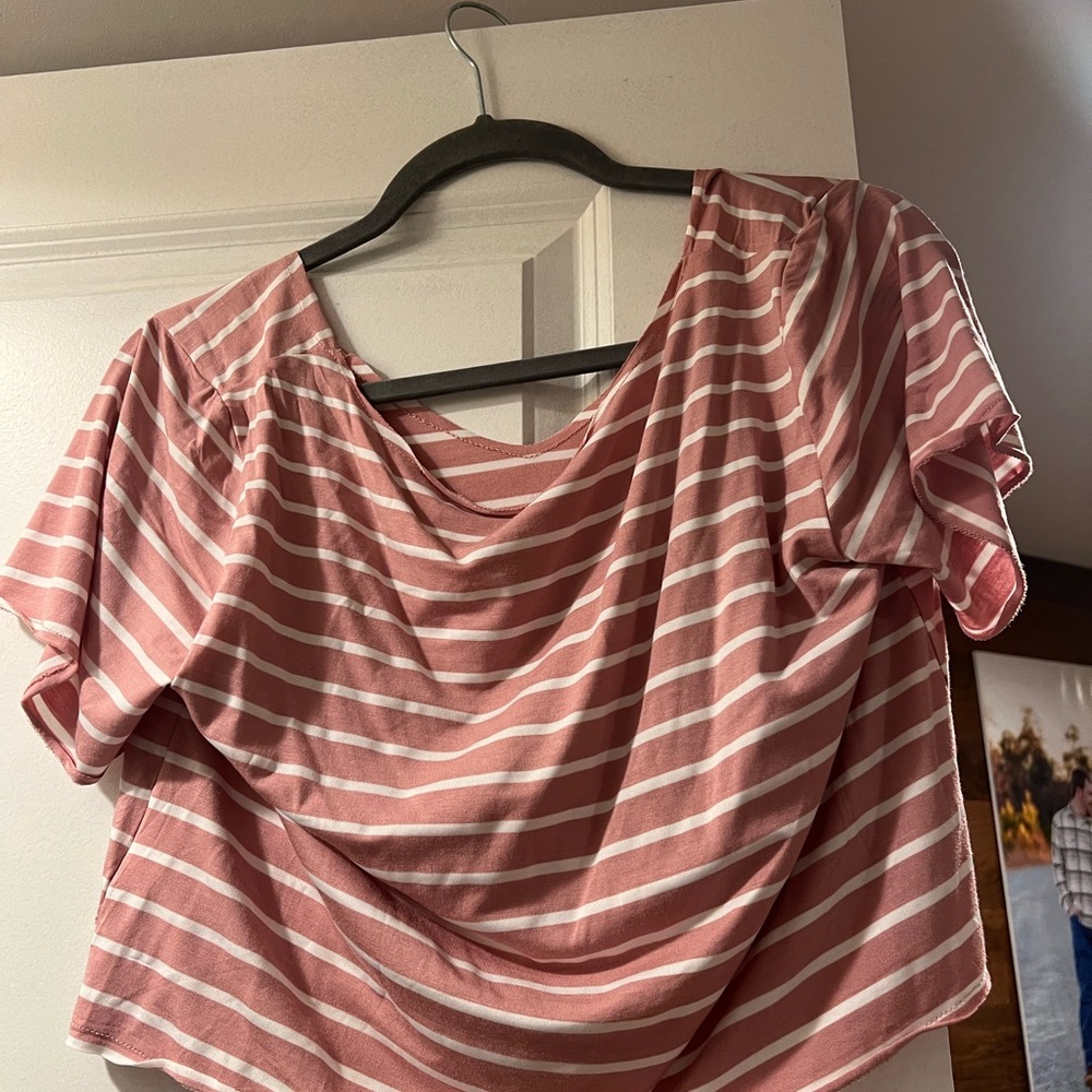 SHEIN Pink and White Striped Blouse